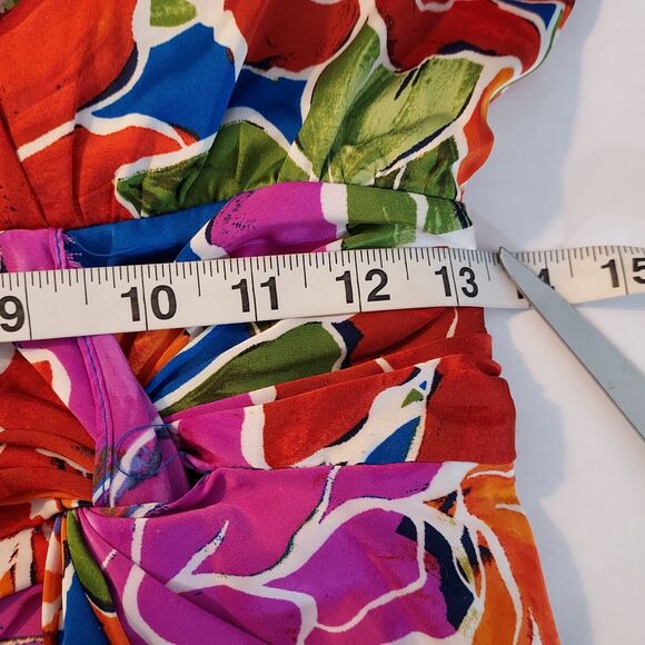 Maggy London Dress Sheath Size 6 Floral Sleeveless Blue Chilli V Neck Party NWT - Picture 16 of 16